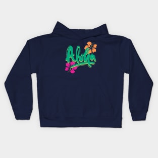 Aloha with island hibiscus flowers Kids Hoodie